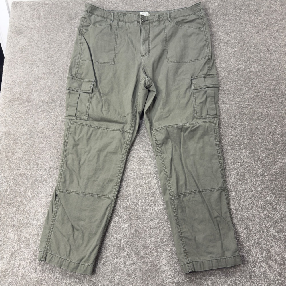 LL Bean Cargo Pants Womens 20 Reg Green Flannel Lined Favorite Fit Cotton 505482